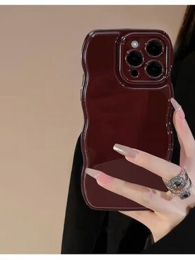 Glossy Burgundy Wave Protective Phone Case
